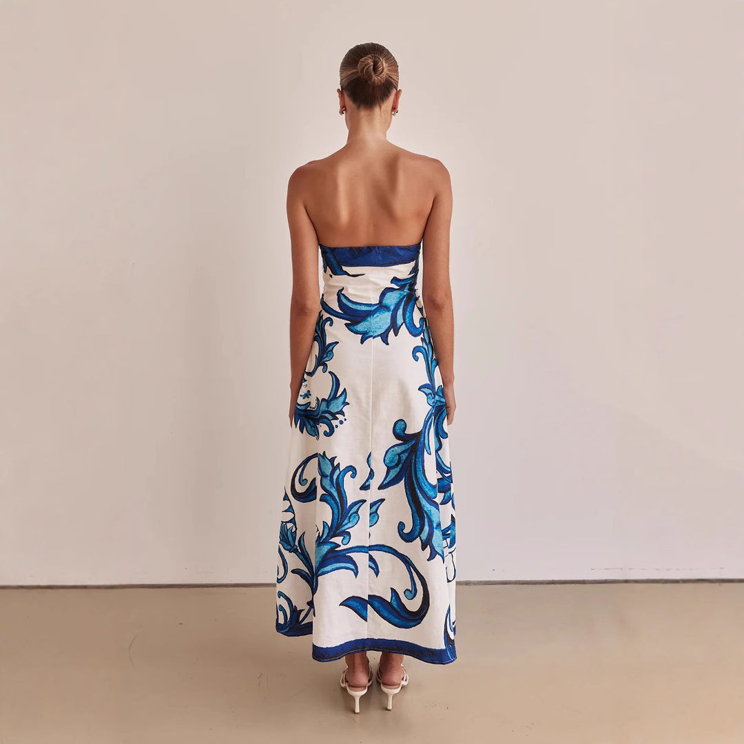 Kvinnors Offshoulder Maxiklänning med Blommönster och Elegant A-linjeformad Snitt-Eva Jonsson