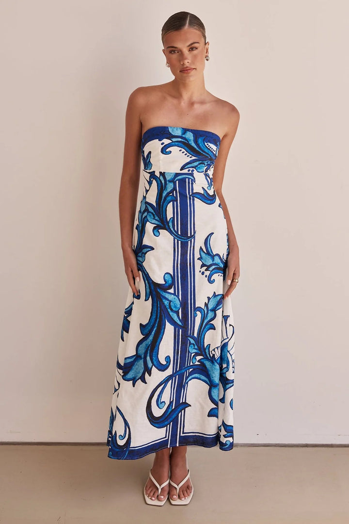 Kvinnors Offshoulder Maxiklänning med Blommönster och Elegant A-linjeformad Snitt-Eva Jonsson