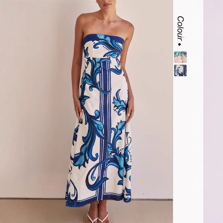 Kvinnors Offshoulder Maxiklänning med Blommönster och Elegant A-linjeformad Snitt-Eva Jonsson