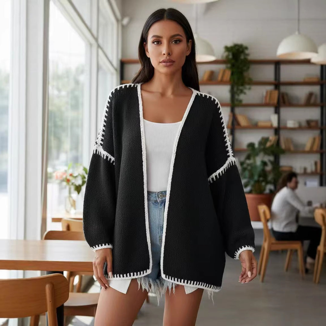 Kvinnors Öppen Kofta med Eleganta Kontrast Sömmar Mirla-Eva Jonsson