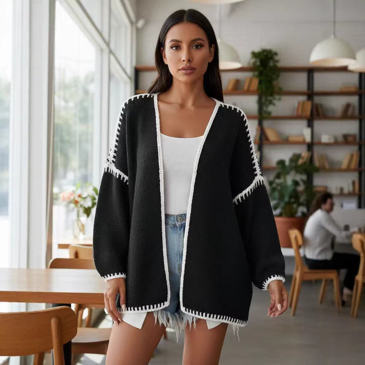 Kvinnors Öppen Kofta med Eleganta Kontrast Sömmar Mirla-Eva Jonsson