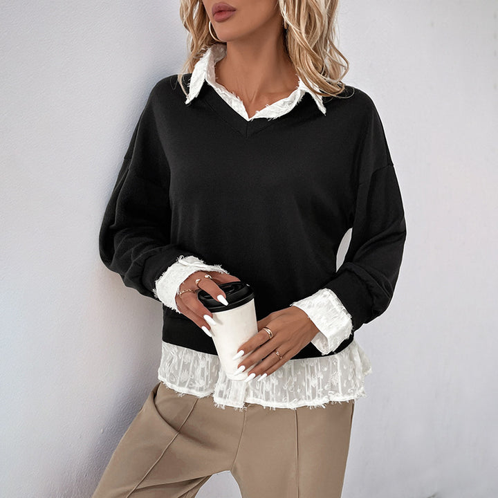 Kvinnors Overlay Sweatshirt med Romantiskt Spetsinsats Mirla-Eva Jonsson