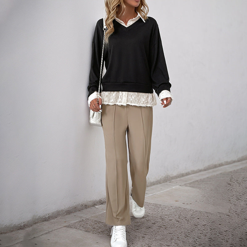 Kvinnors Overlay Sweatshirt med Romantiskt Spetsinsats Mirla-Eva Jonsson