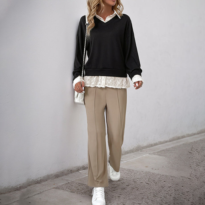 Kvinnors Overlay Sweatshirt med Romantiskt Spetsinsats Mirla-Eva Jonsson