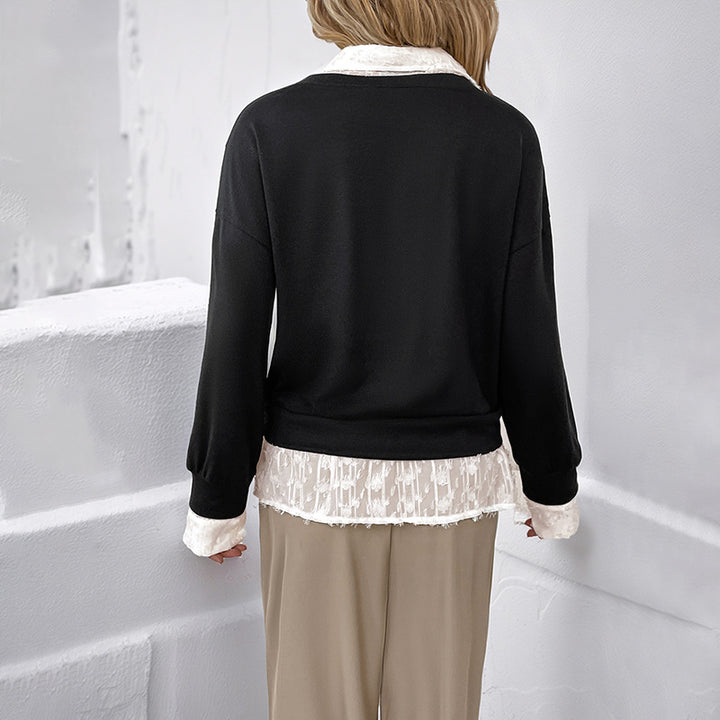 Kvinnors Overlay Sweatshirt med Romantiskt Spetsinsats Mirla-Eva Jonsson