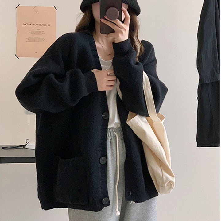 Kvinnors Oversized Cardigan med Praktiska Fickor och V-Hals Klänning-Eva Jonsson