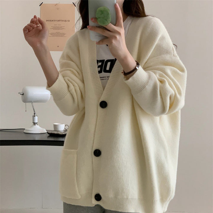 Kvinnors Oversized Cardigan med Praktiska Fickor och V-Hals Klänning-Eva Jonsson