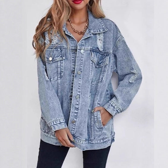 Kvinnors Oversized Denimjacka med Mode Råa Detaljer Mirla-Eva Jonsson