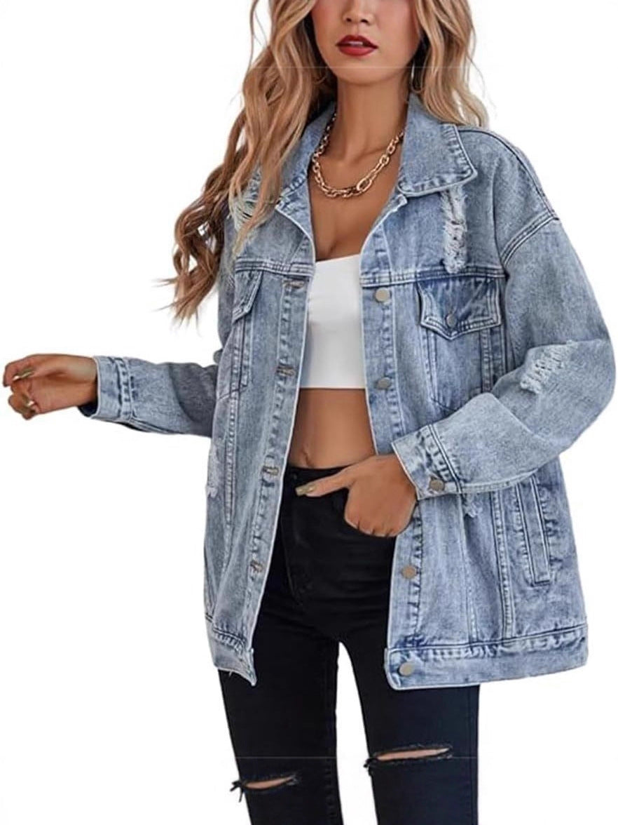 Kvinnors Oversized Denimjacka med Mode Råa Detaljer Mirla-Eva Jonsson