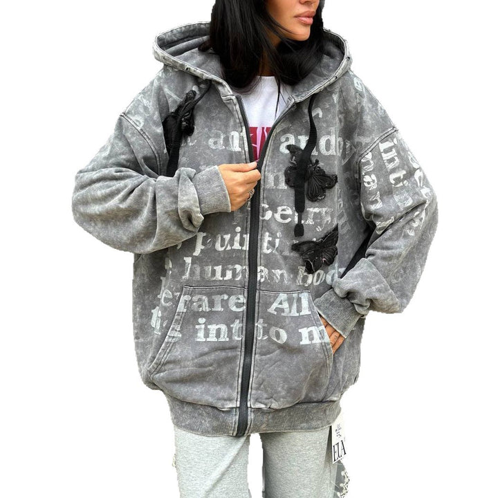 Kvinnors Oversized Hoodie Jacka med Unik Tryck Mirla-Eva Jonsson