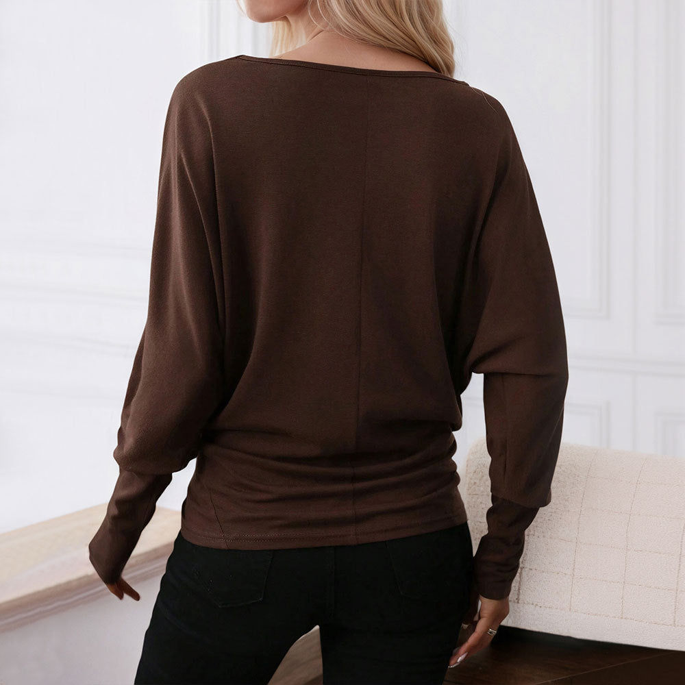 Kvinnors Oversized Långärmad Skjorta med Elegant Rund Halsringning och Avslappnad Design Mirla-Eva Jonsson