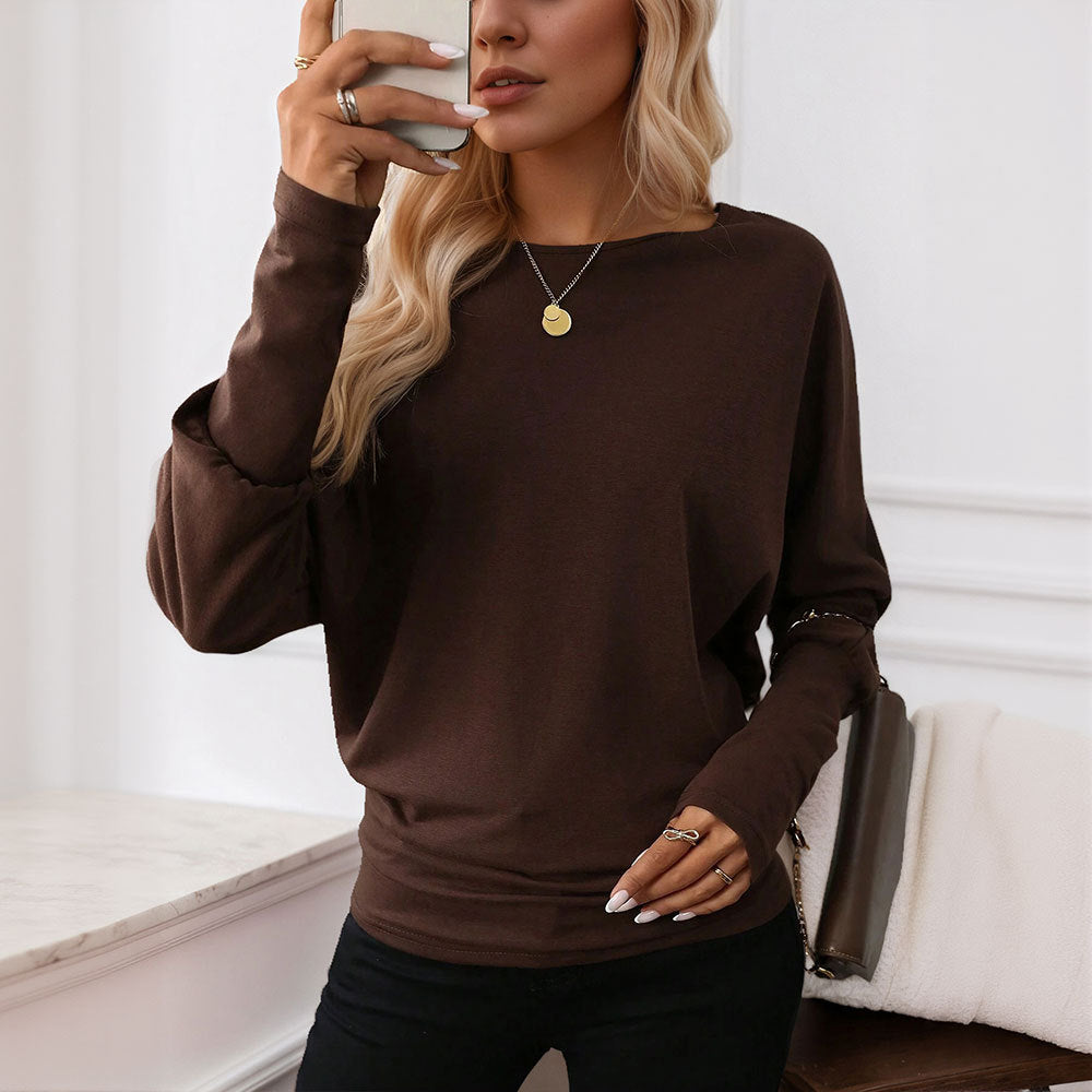 Kvinnors Oversized Långärmad Skjorta med Elegant Rund Halsringning och Avslappnad Design Mirla-Eva Jonsson