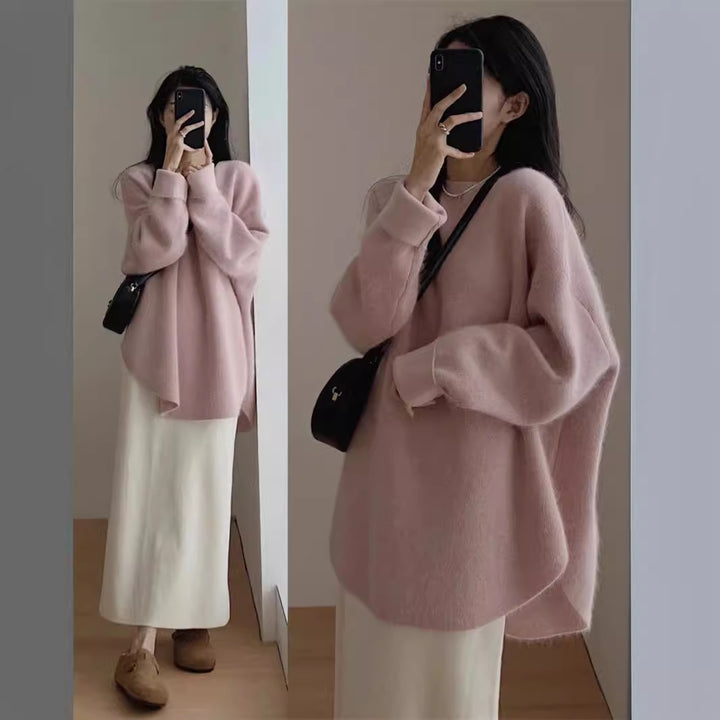 Kvinnors Oversized Mysig Tröja med Texturerad Yta och Avslappnad Skärning Mirla-Eva Jonsson