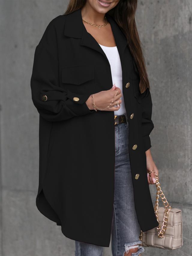 Kvinnors Oversized Skjorta Jacka med Praktiska Fickor och Modernt Snitt Mirla-Eva Jonsson