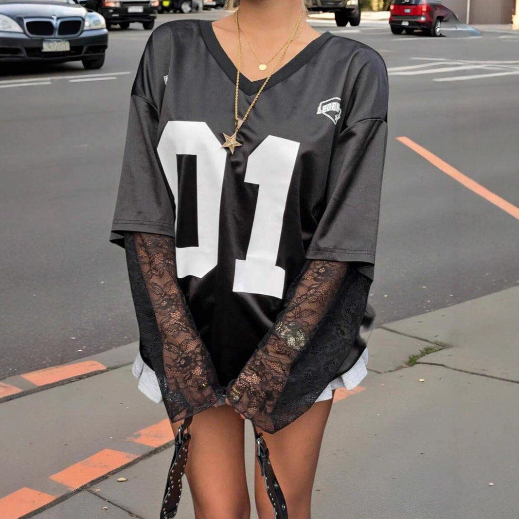 Kvinnors Oversized Sport T-Shirt med Spännande Mesh Ärmdesign Mirla-Eva Jonsson