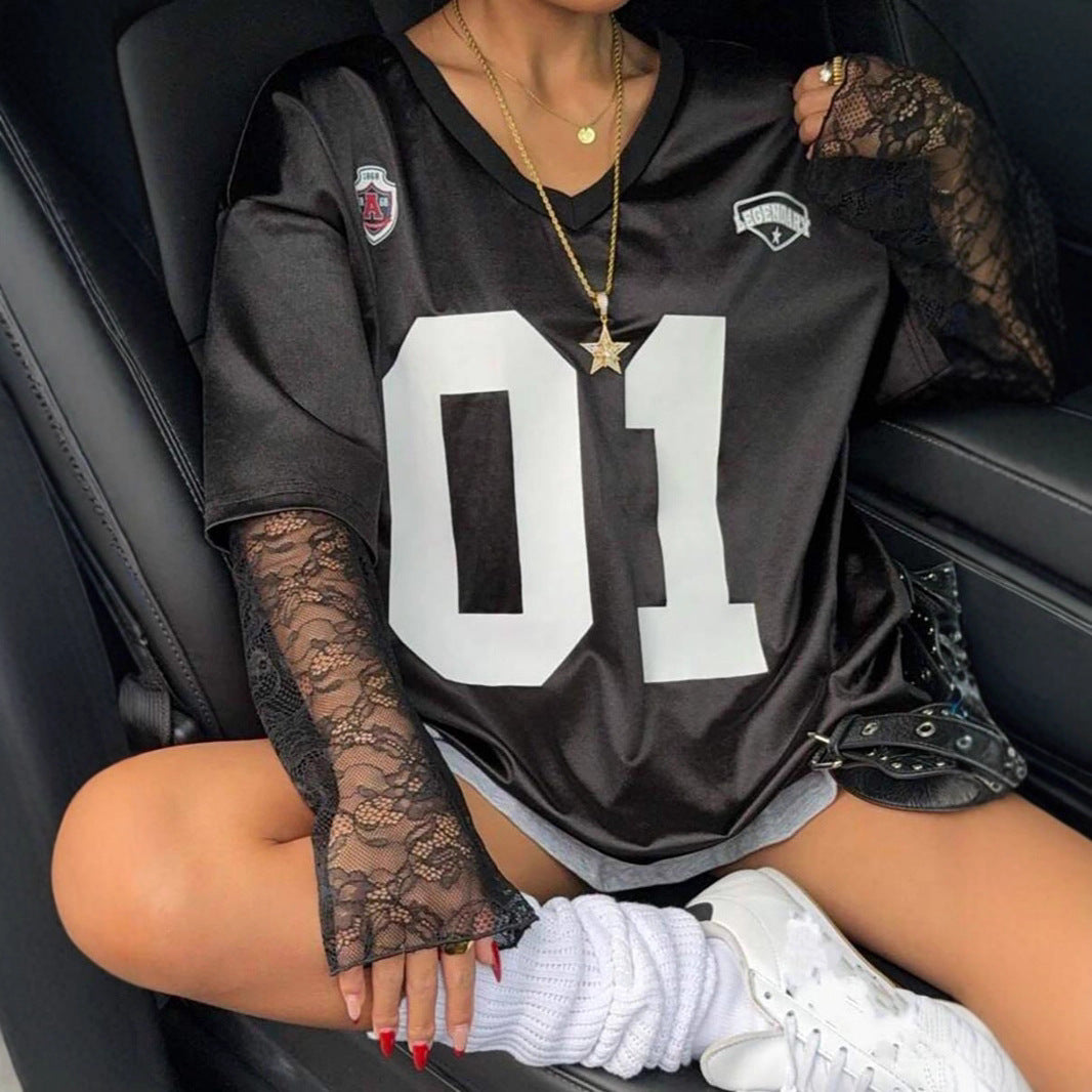 Kvinnors Oversized Sport T-Shirt med Spännande Mesh Ärmdesign Mirla-Eva Jonsson