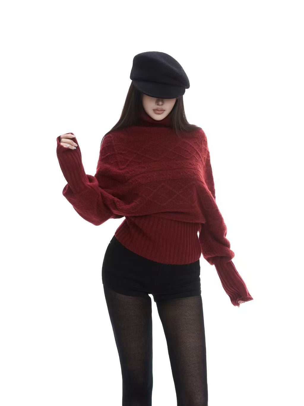 Kvinnors Oversized Stickad Tröja med Hög Krage och Texturerad Design Mirla-Eva Jonsson