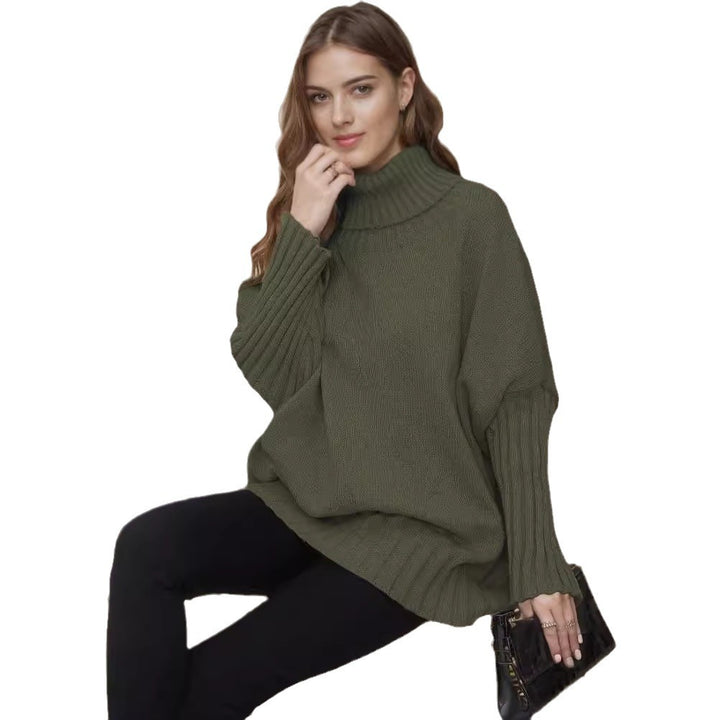 Kvinnors Oversized Stickad Tröja med Hög Krage och Voluminösa Ärmar Mirla-Eva Jonsson