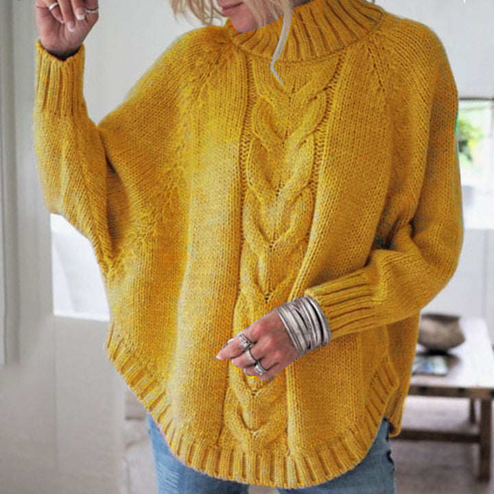 Kvinnors Oversized Stickad Tröja med Hög Rullkrage och Kabelmönster Mirla-Eva Jonsson