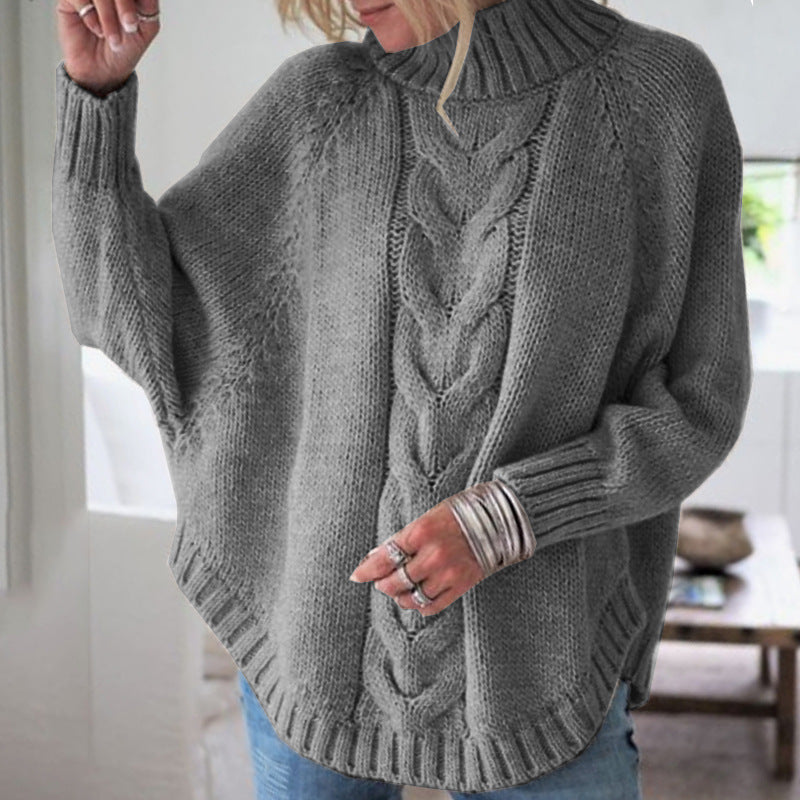 Kvinnors Oversized Stickad Tröja med Hög Rullkrage och Kabelmönster Mirla-Eva Jonsson