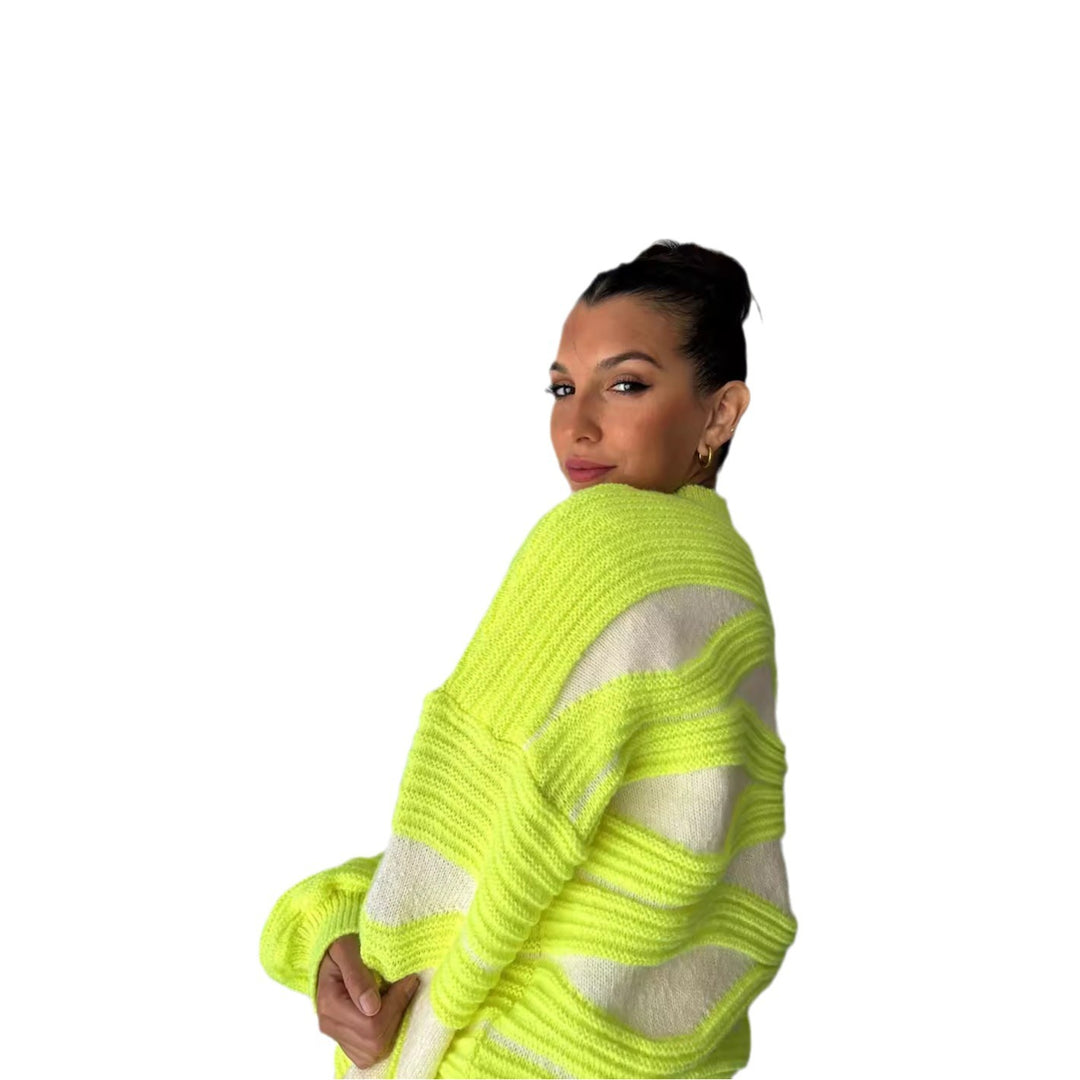 Kvinnors Oversized Stickad Tröja med Vågmönster Mirla-Eva Jonsson