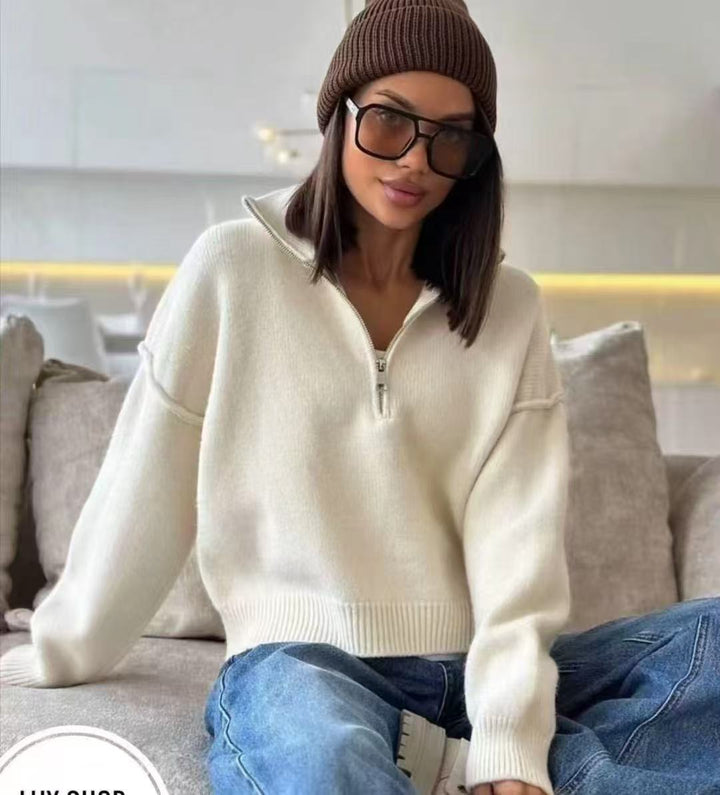 Kvinnors Oversized Tröja med Hög Krage och Dragkedja Mirla-Eva Jonsson