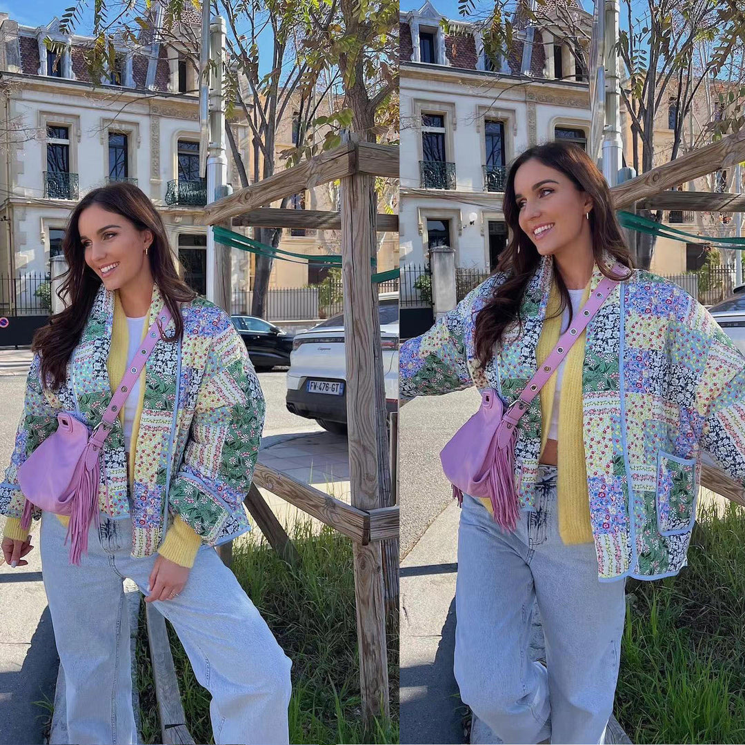 Kvinnors Patchwork Kimono Jacka i Romantisk Design med Praktiska Fickor Mirla-Eva Jonsson