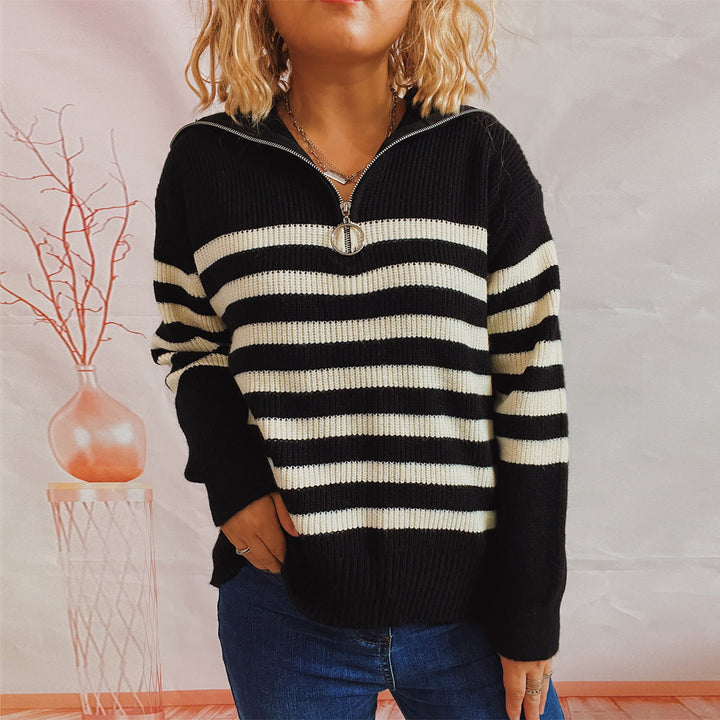 Kvinnors Pullover med Dragkedja och Trendigt Randigt Mönster Mirla-Eva Jonsson