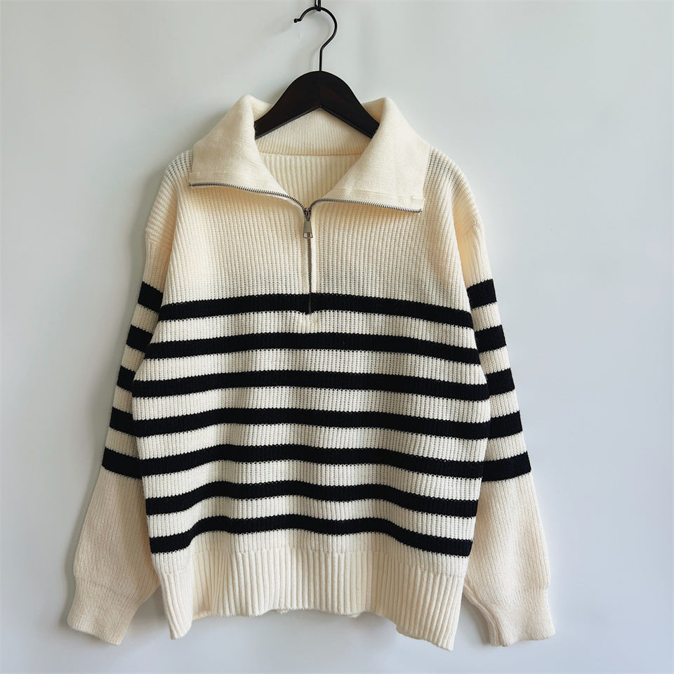 Kvinnors Pullover med Dragkedja och Trendigt Randigt Mönster Mirla-Eva Jonsson
