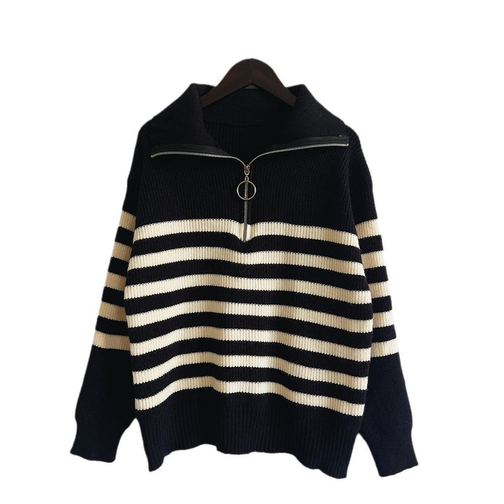 Kvinnors Pullover med Dragkedja och Trendigt Randigt Mönster Mirla-Eva Jonsson