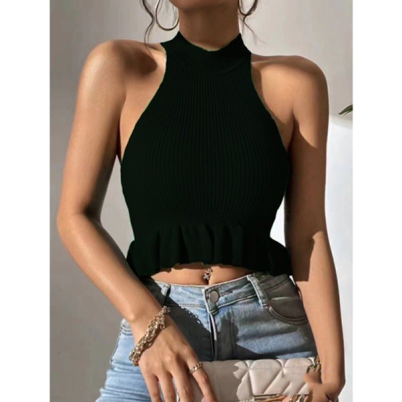Kvinnors Ribbad Crop Top med Ruffle Detalj Mirla-Eva Jonsson