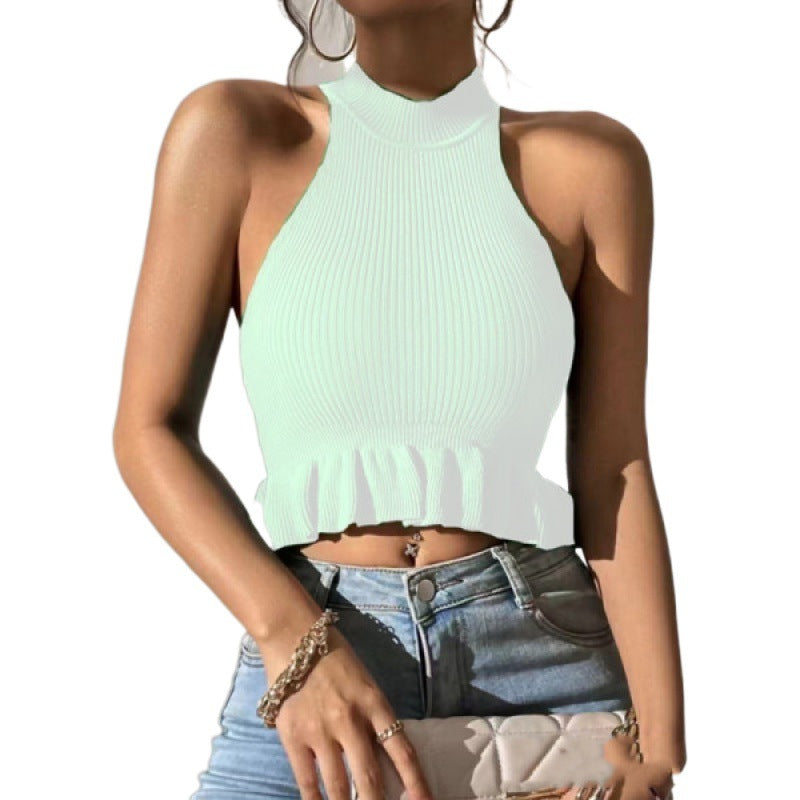 Kvinnors Ribbad Crop Top med Ruffle Detalj Mirla-Eva Jonsson