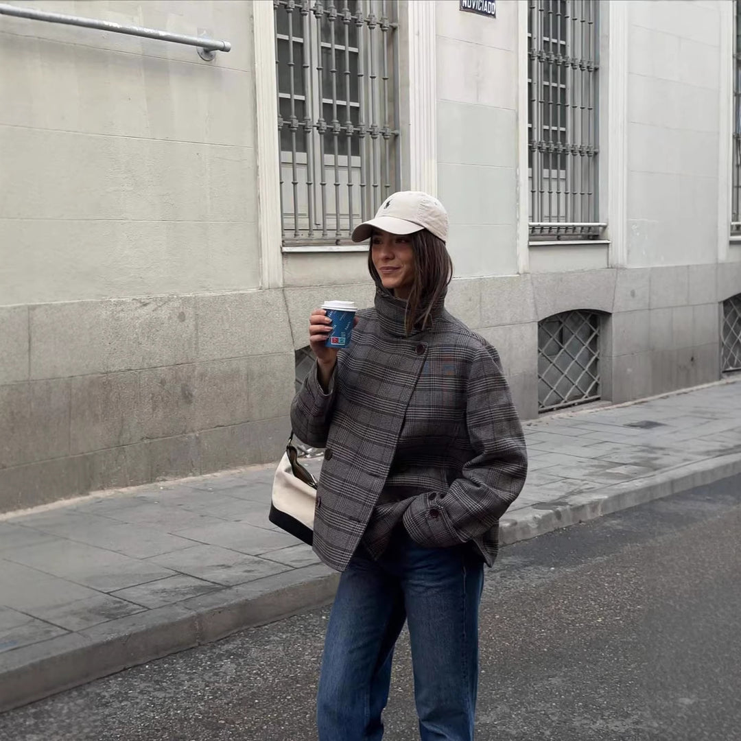 Kvinnors Rutigt Oversized Jacka med Hög Krage Mirla-Eva Jonsson