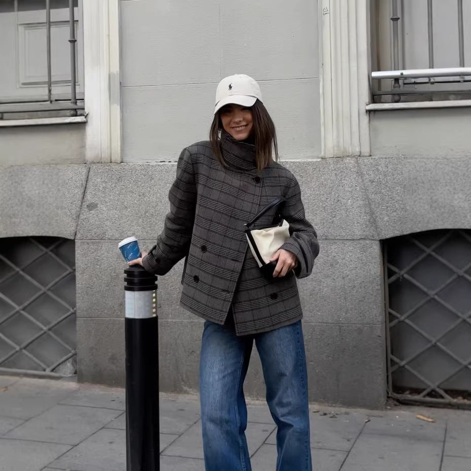 Kvinnors Rutigt Oversized Jacka med Hög Krage Mirla-Eva Jonsson