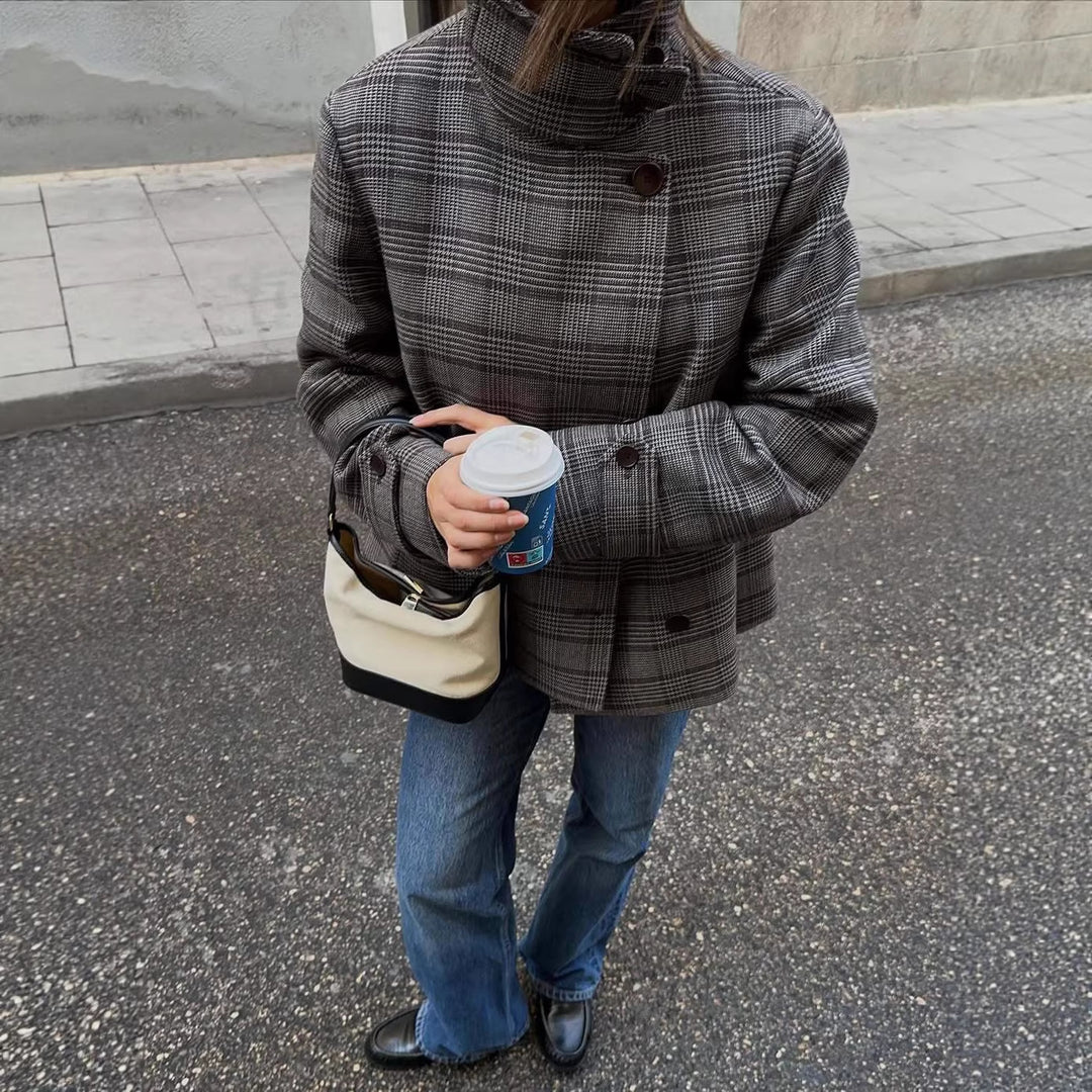Kvinnors Rutigt Oversized Jacka med Hög Krage Mirla-Eva Jonsson