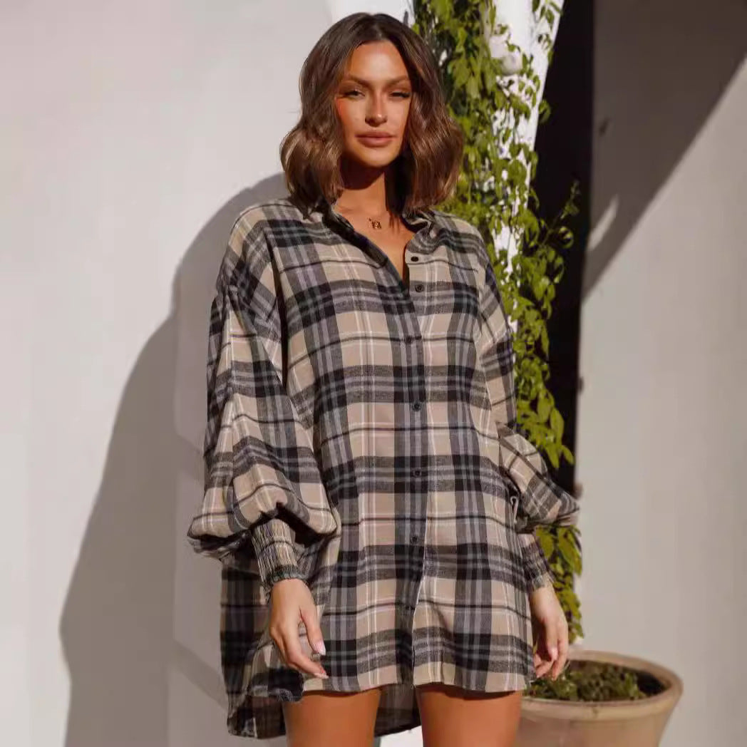 Kvinnors Rutigt Oversized Skjorta med Avslappnad Skärning Mirla-Eva Jonsson