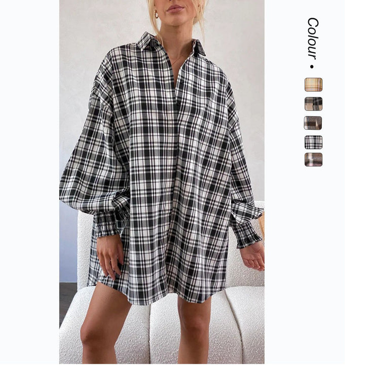Kvinnors Rutigt Oversized Skjorta med Avslappnad Skärning Mirla-Eva Jonsson