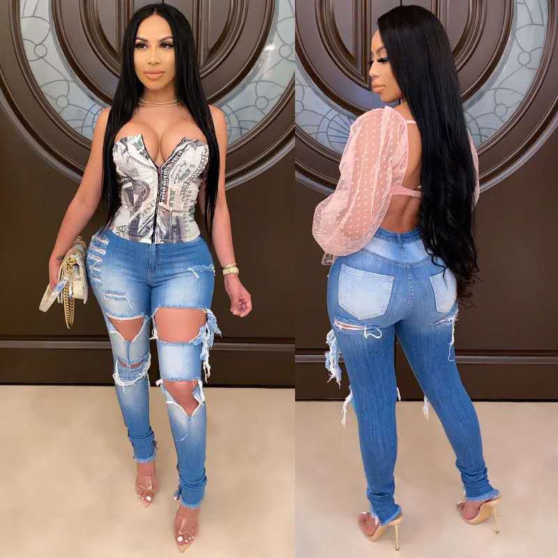 Kvinnors Skinny Jeans med Mode-Genombruten Look och Hög Midja Mirla-Eva Jonsson