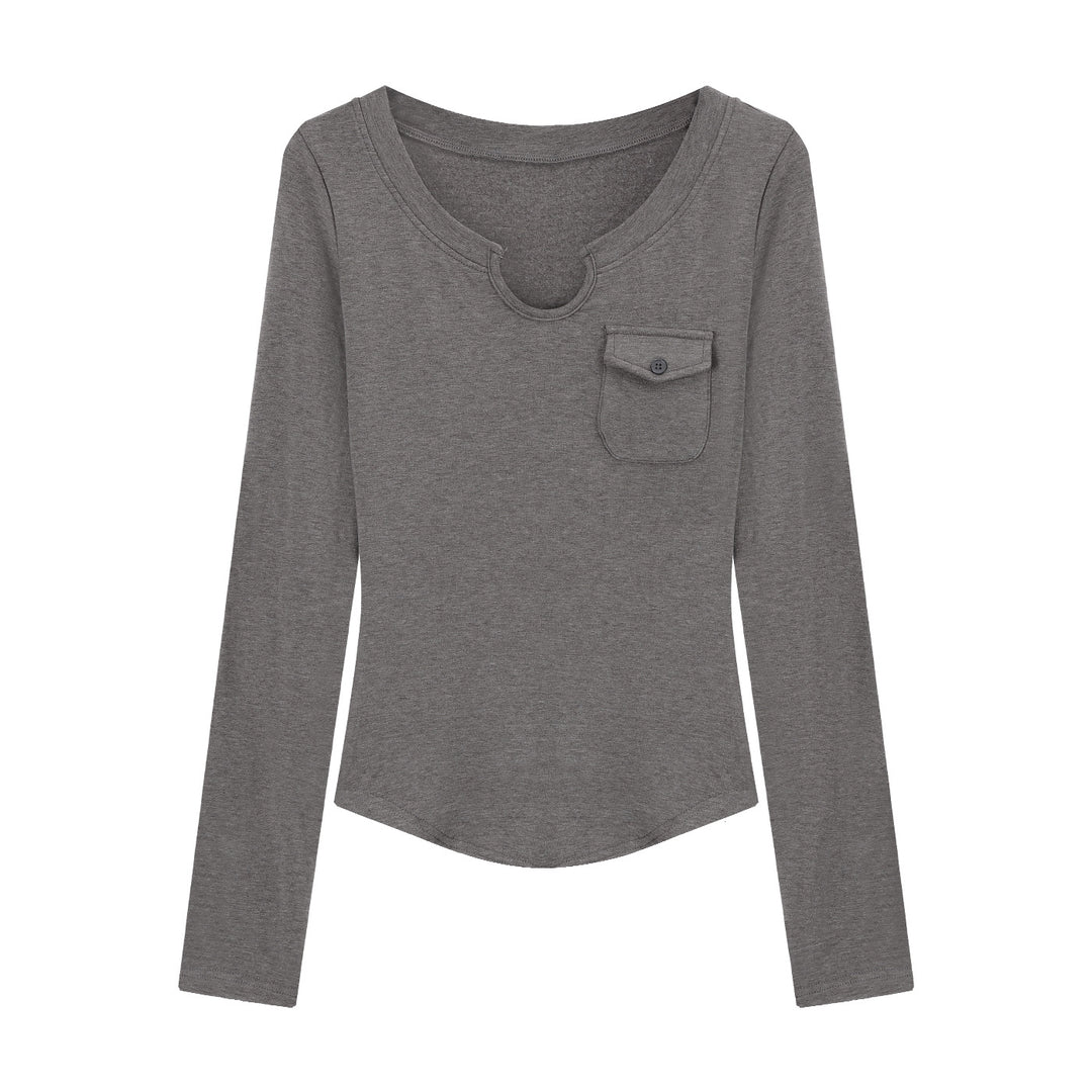 Kvinnors Slim-Fit Långärmad Skjorta med Rund Hals och Bröstficka Mirla-Eva Jonsson