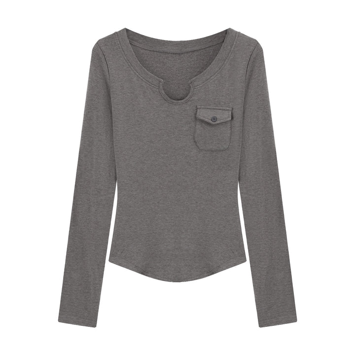 Kvinnors Slim-Fit Långärmad Skjorta med Rund Hals och Bröstficka Mirla-Eva Jonsson