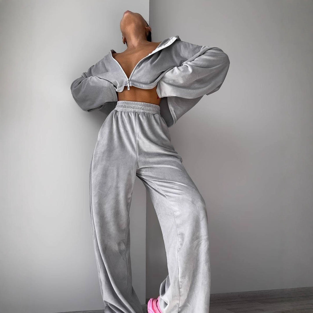 Kvinnors Sportig Fleece Loungewear Set med Modern Dragkedja Mirla-Eva Jonsson