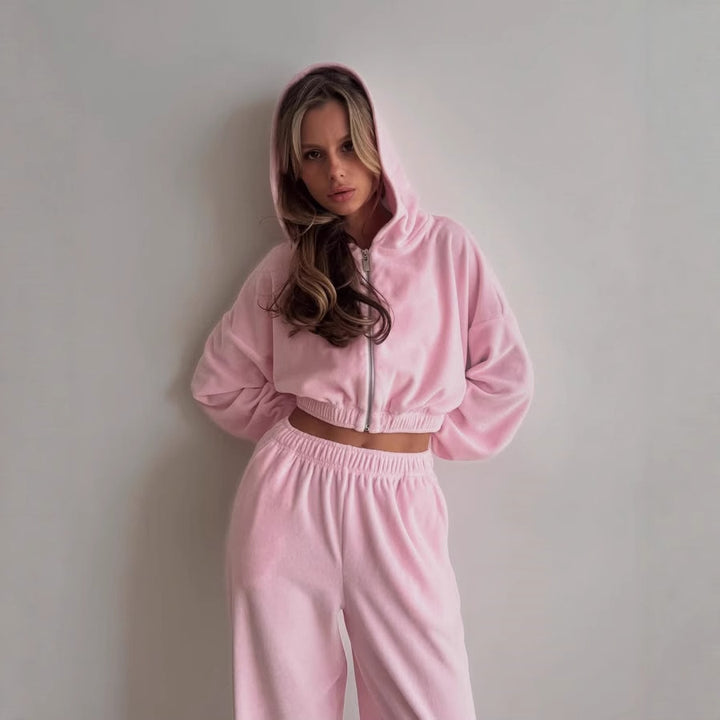 Kvinnors Sportig Fleece Set med Dragkedja och Elastisk Midja Mirla-Eva Jonsson