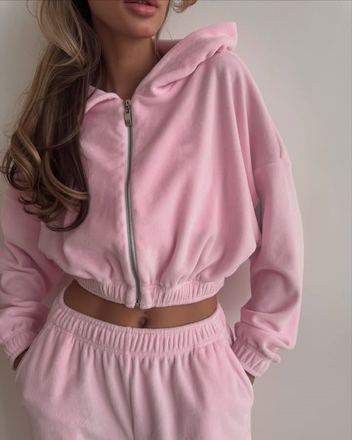 Kvinnors Sportig Fleece Set med Dragkedja och Elastisk Midja Mirla-Eva Jonsson