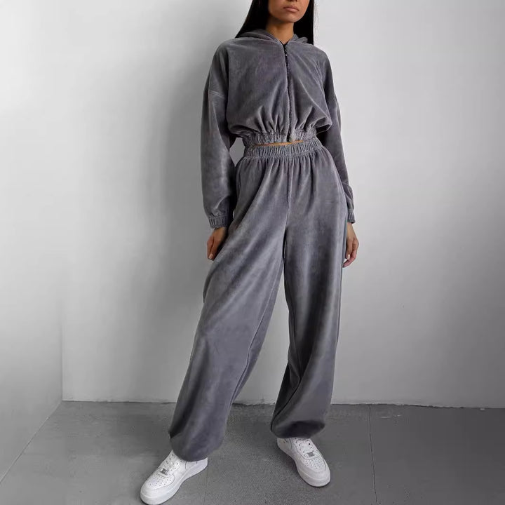 Kvinnors Sportig Fleece Set med Dragkedja och Elastisk Midja Mirla-Eva Jonsson