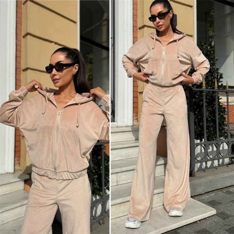 Kvinnors Sportiga Sammet Sweat Suit med Huva och Bekväm Midja Mirla-Eva Jonsson