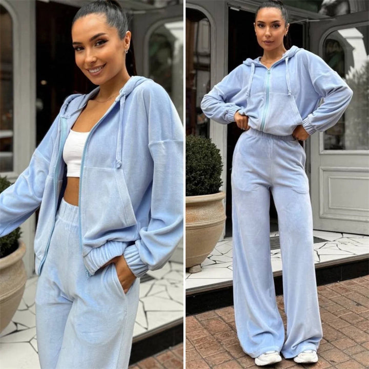 Kvinnors Sportiga Sammet Sweat Suit med Huva och Bekväm Midja Mirla-Eva Jonsson
