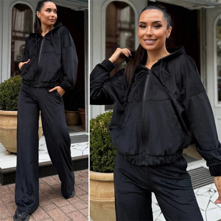 Kvinnors Sportiga Sammet Sweat Suit med Huva och Bekväm Midja Mirla-Eva Jonsson