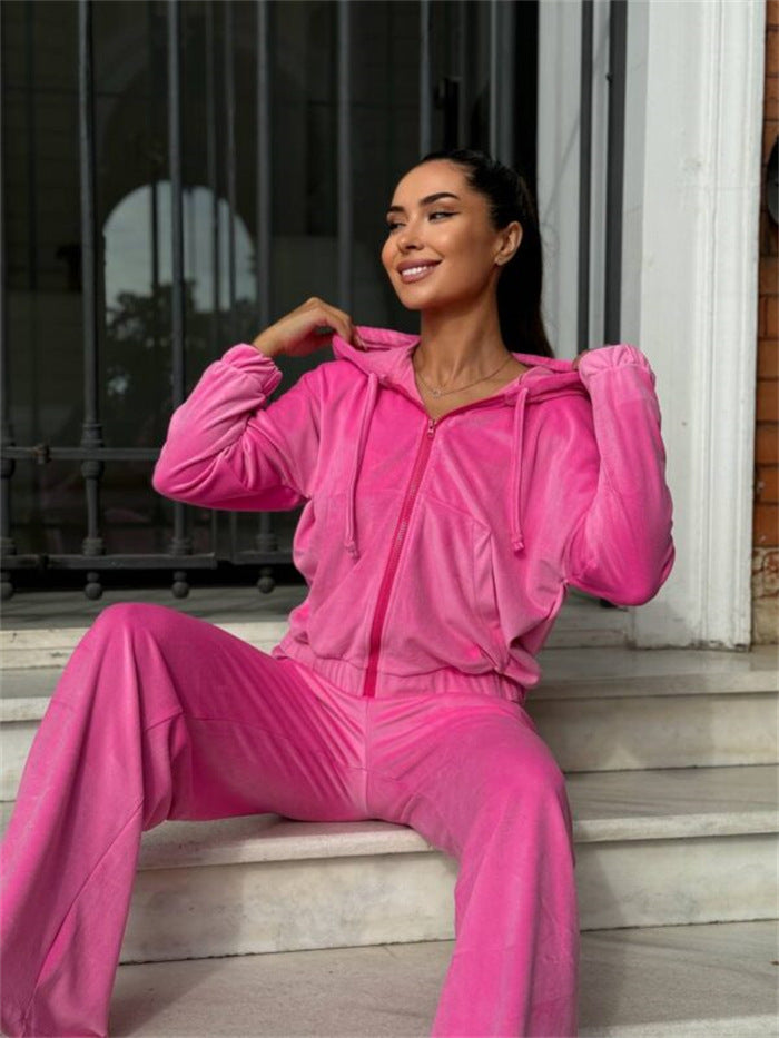 Kvinnors Sportiga Sammet Sweat Suit med Huva och Bekväm Midja Mirla-Eva Jonsson