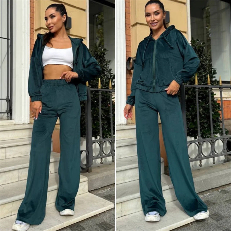 Kvinnors Sportiga Sammet Sweat Suit med Huva och Bekväm Midja Mirla-Eva Jonsson