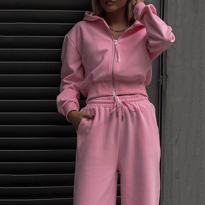 Kvinnors Sporty Tvådelad Set med Huva och Elastisk Midja Mirla-Eva Jonsson